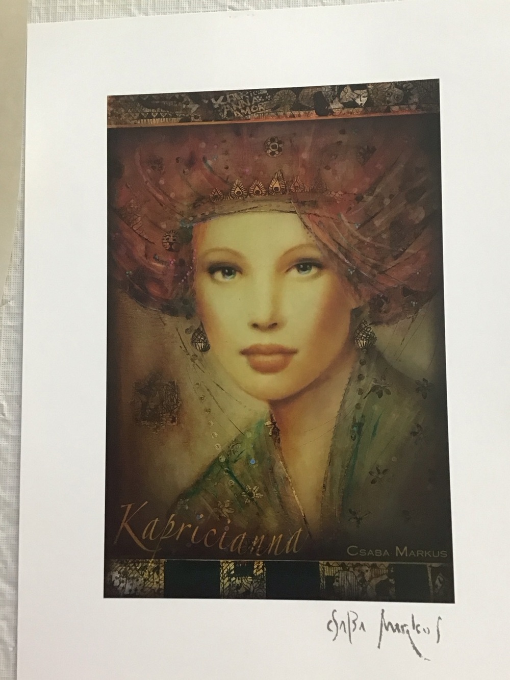 'Kapriccianna' Wall Art Lithograph by Markus Csaba- Green and Burgundy